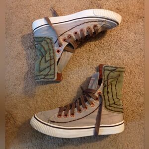 True Religion Canvas Sneakers Fold Over Gray/Army High Tops Mens Sz 9.5 PREOWNED